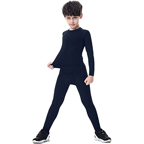 LANBAOSI Boys & Girls Long Sleeve Compression Shirts and Pant 2 PCS Set, Black, 5