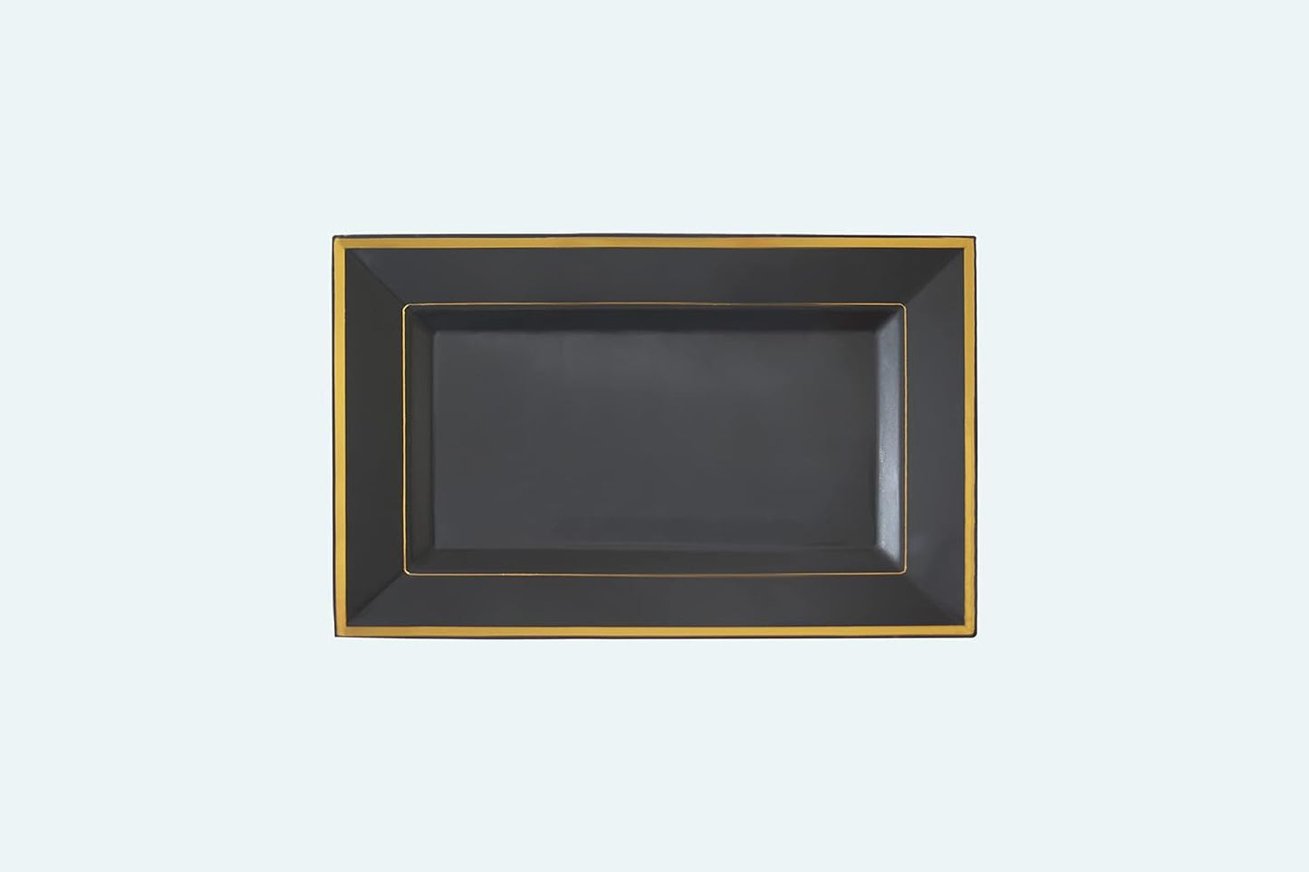 Yumchikel Black & Gold Rim Rectangular Plastic Serving Trays, 13 x 8 Inches, 6 Pack, Durable Disposable, Ideal for Food, Dessert, Cake, Drinks