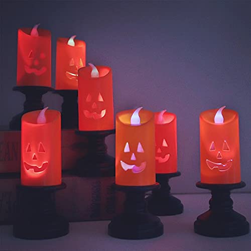YBB 6PCS Pumpkin Candle Light, Orange Flameless Candle Lights LED Lamps Festival Decor Light for Halloween Party Table Centerpieces