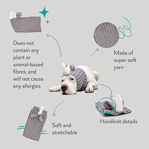 Zoo Snoods Rhino Costume - Knit Dog Snood Ear Wrap for Pets, Warm Neck Cover for Halloween and Winter (Medium)