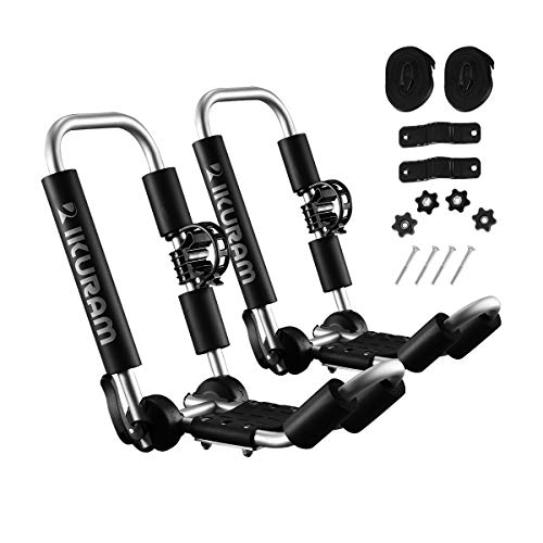 IKURAM R Kayak/Surf/Ski Roof Carrier Rack of J-Style Folding Universal Field & Stream 3-in-1 Multifunction for Canoe, SUP, Kayaks, Surfboard and Ski Board Rooftop Mount on SUV, Car and Truck