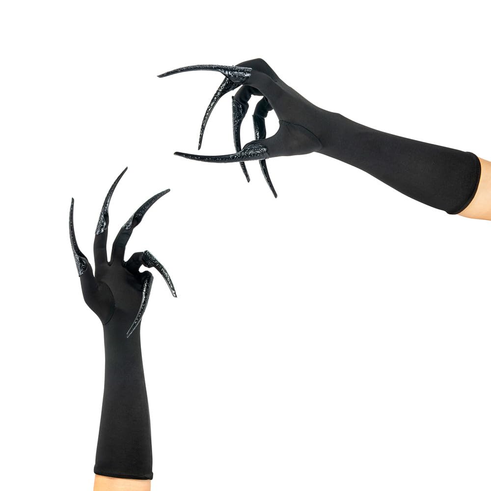 Xiao Cheng Ming Zhu Long Finger Claw Gloves Black paw gloves, scary vampire witch demon crow Halloween Cat nail rings Cosplay costume accessories For women costume (gloves & 10pcs claws)