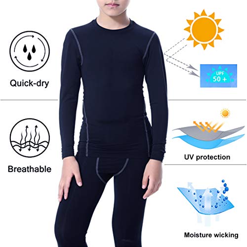 LANBAOSI Boys & Girls Long Sleeve Compression Shirts and Pant 2 PCS Set, Black, 5