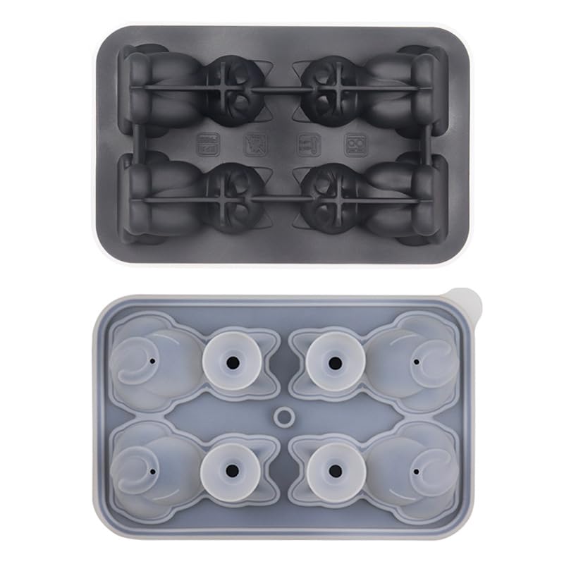 3D Cat Ice Cube Mold, Admaison Ice Cube Tray with Funnel with Funnel for Cocktails, Bourbon,Brandy, Whiskey Gifts for Men, Silicone Fun Shapes Black Cute (CAT)