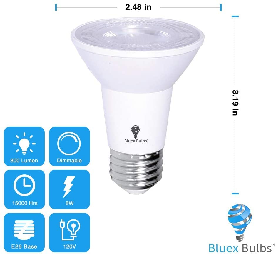 4 Pack BlueX LED PAR20 Flood Purple Light Bulb - 8W (65Watt Equivalent) - Dimmable - E26 Base Purple LED Lights, Party Decoration, Porch, Home Lighting, Holiday Lighting, Flood Lights