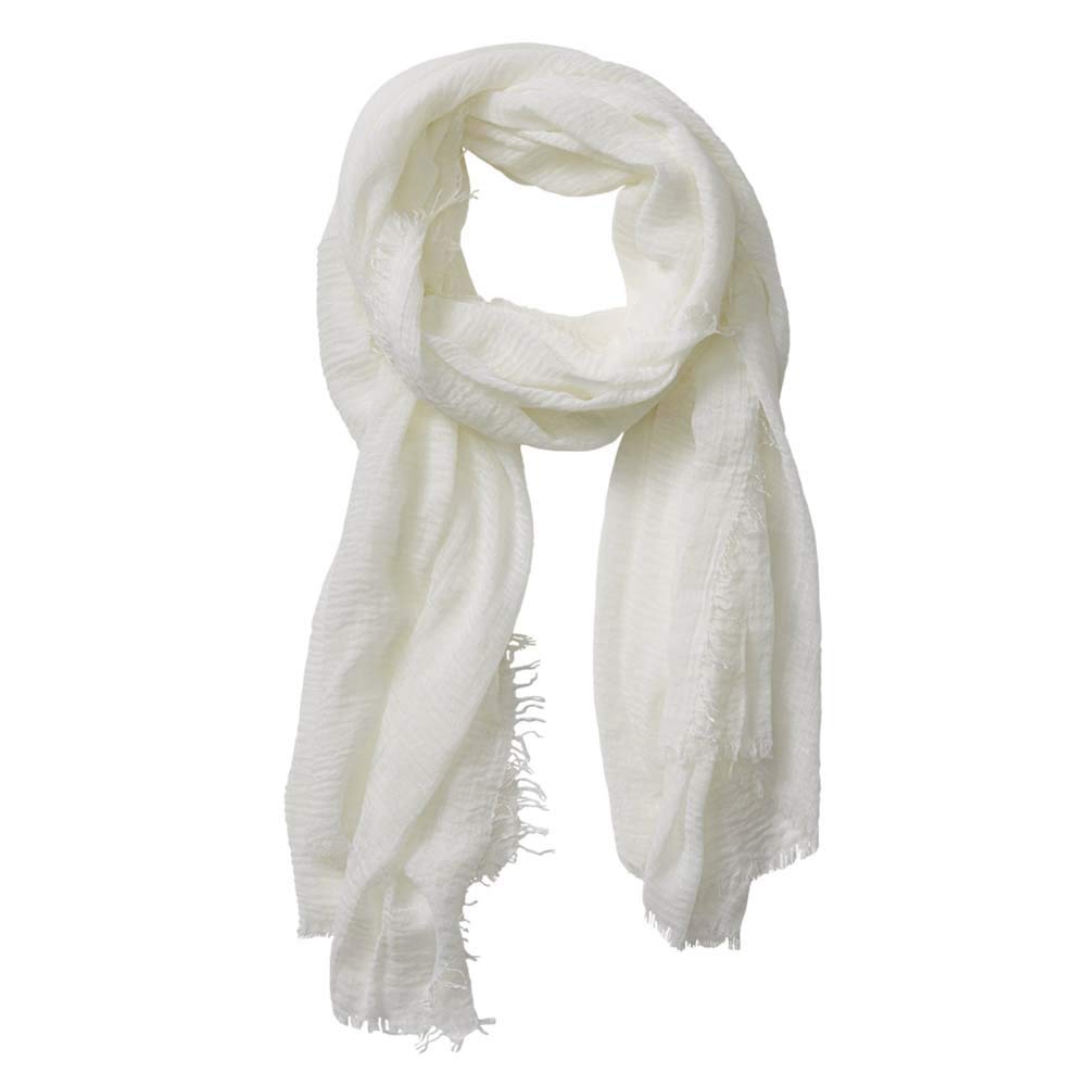 XRDSS Summer Cotton Blend Crinkle Vintage Soft Scarf with Fringed Edges 35" × 70" (White)