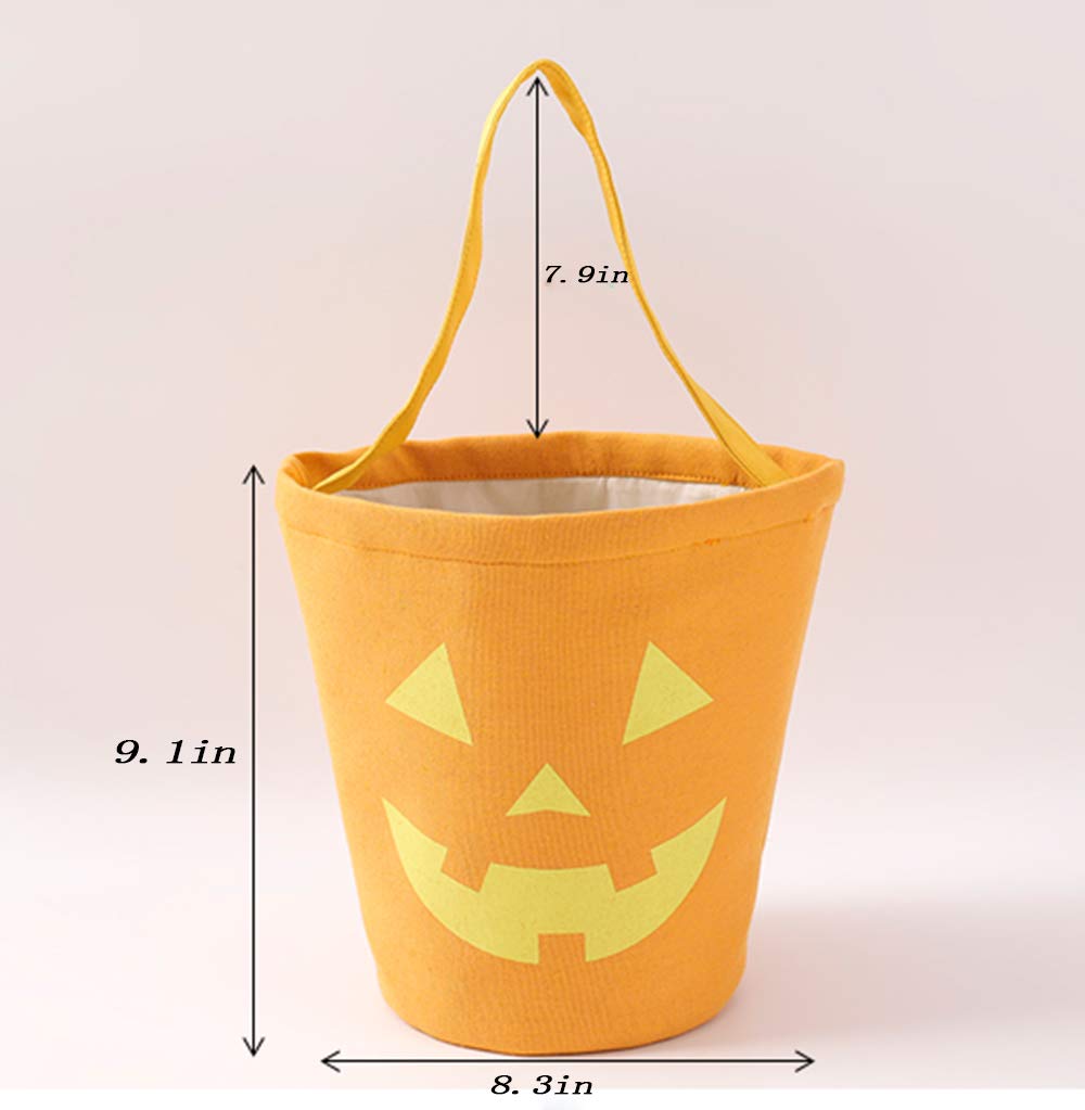 Zhenpony Halloween Trick or Treat Bag, Pumpkin Canvas Candy Tote Bucket Multipurpose Portable Collapsible Reusable Goody Bucket - Best Halloween Party Gifts