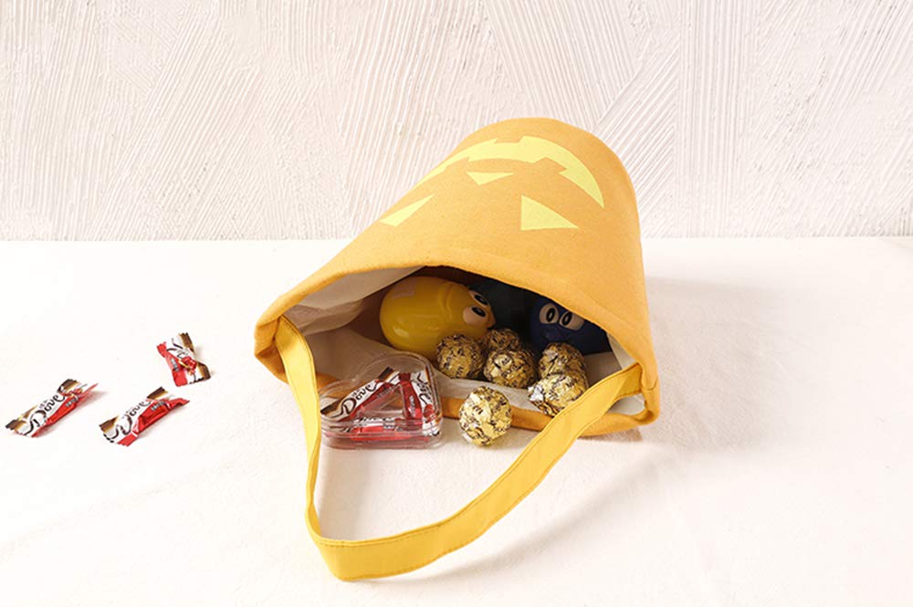 Zhenpony Halloween Trick or Treat Bag, Pumpkin Canvas Candy Tote Bucket Multipurpose Portable Collapsible Reusable Goody Bucket - Best Halloween Party Gifts
