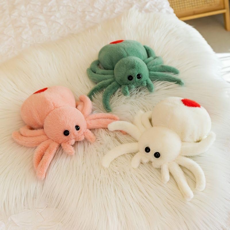 XItbyja Halloween Spider Plush,Spider Stuffed Animal Toy,Cute Spiders Plushie,9.8inch Huggable Jumping Spiders Toy,Adorable Pillow Doll for Kids Halloween Decor,White