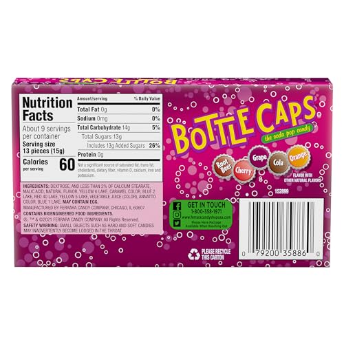 Wonka Bottle Caps, Fizzy Hard Candy, 5 Ounce Theater Candy Boxes (Pack of 10)