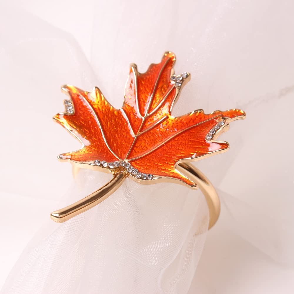 XIYAO Fall Leaf Napkin Rings Set of 6 Metal Maple Leaves Napkin Rings Holder, 6 Pcs Thanksgiving Table Napkin Holders,Fall Cloth Napkin Rings for Table Dinner Wedding Holiday
