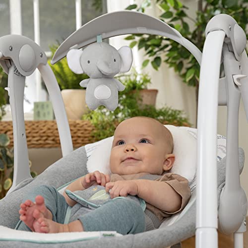 Ingenuity ConvertMe 2-in-1 Compact Portable Automatic Baby Swing & Infant Seat, Battery-Saving Vibrations, Nature Sounds, 0-9 Months 6-20 lbs (Swell)