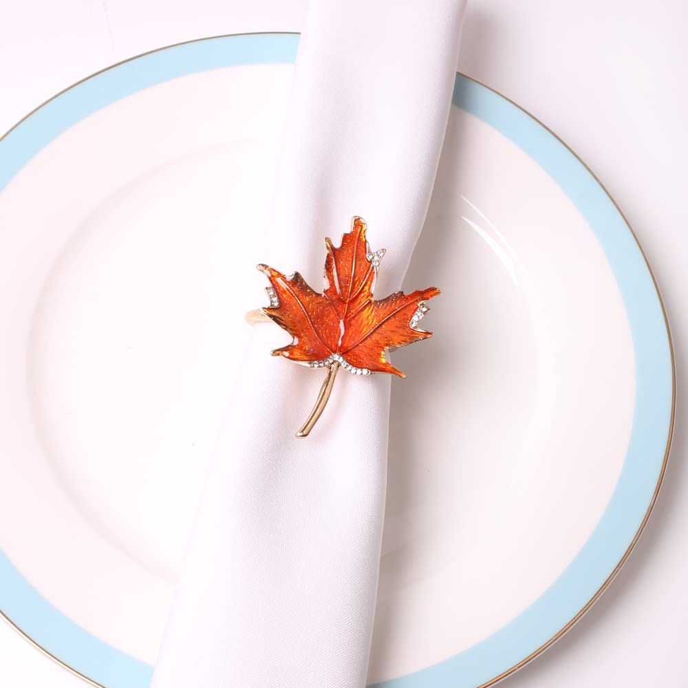 XIYAO Fall Leaf Napkin Rings Set of 6 Metal Maple Leaves Napkin Rings Holder, 6 Pcs Thanksgiving Table Napkin Holders,Fall Cloth Napkin Rings for Table Dinner Wedding Holiday