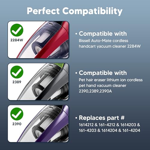 2284W 2390A Vacuum Replacement Filter for Bi-ssell Pet Hair Eraser Filter Hand Vacuum 2390 2389 2579, Compared to Part # 1614212 1614203 1614204 (2 Mesh Filter and 4 Foam Filter)