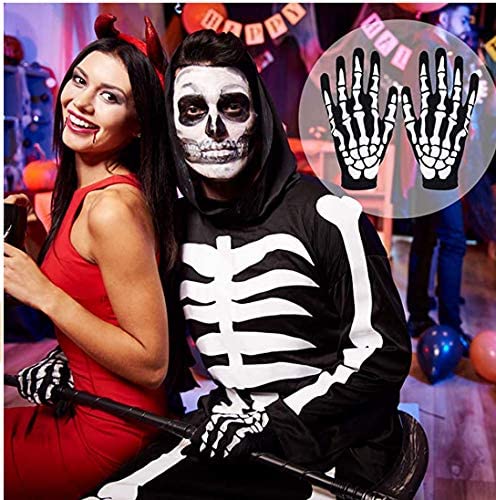 XUECHEN Halloween Skeleton Gloves,Unisex Skull Full Finger Gloves,for Costume Cosplay Men Women Accessories