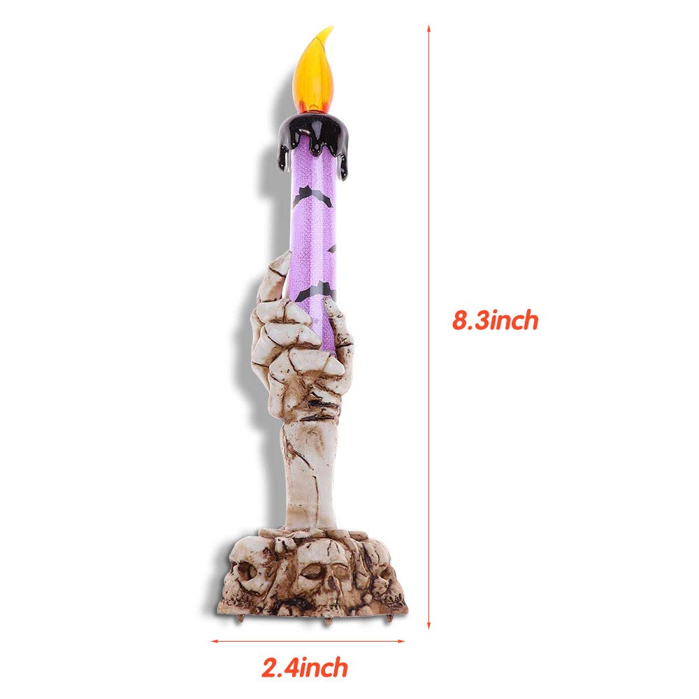 YBB 3 Pack Halloween Skeleton Hand Candle Holder Light, Skull Ghost Flameless Candle Lamp for Halloween Party Table Centerpiece Decoration (Green, Orange, Purple)