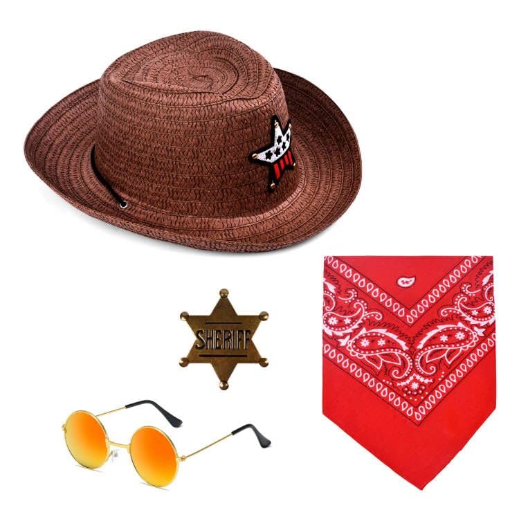 ZZIHAN Kids Cowboy Costume Vest for Boys Cowboy Accessories Hat Bandanas Sunglasses Metal Sheriff Badges Dress up for Boys Girls Birthday Party Halloween Christmas Cosplay Gift 7-8 Year