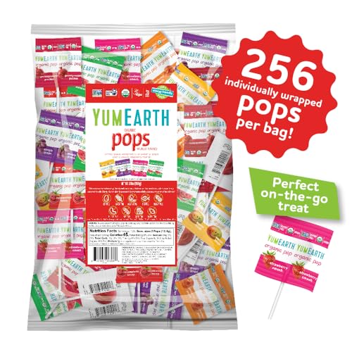 YumEarth Organic Pops Variety Pack, 250 Fruit Flavored Favorites Lollipops, Allergy Friendly, Gluten Free, Non-GMO, Vegan, No Artificial Flavors or Dyes