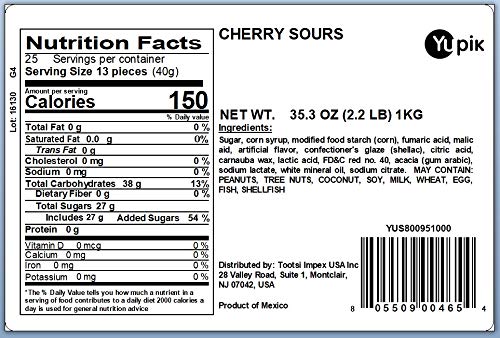 Yupik Sour Cherry Candies, 2.2 lb (35.2 oz), Cherry-Flavored Balls, Sweet & Tart, Chewy Red Gummies, Fun Treat, Sweet Candy, Delicious Snack, Ideal for Gifting, Holidays & Decorating
