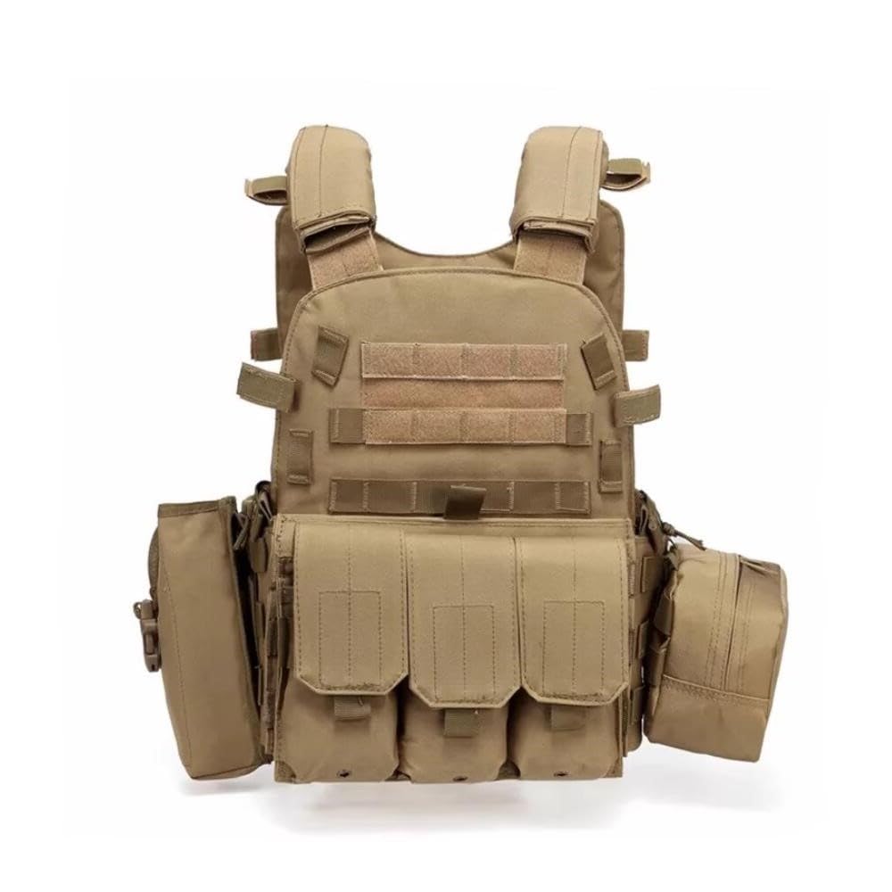 Invenko Heavy Duty Tactical Molle Airsoft Vest Outdoor Hunting Paintball Sports Outdoor Gaming Security Gurad Duty Soft Vest (tan)