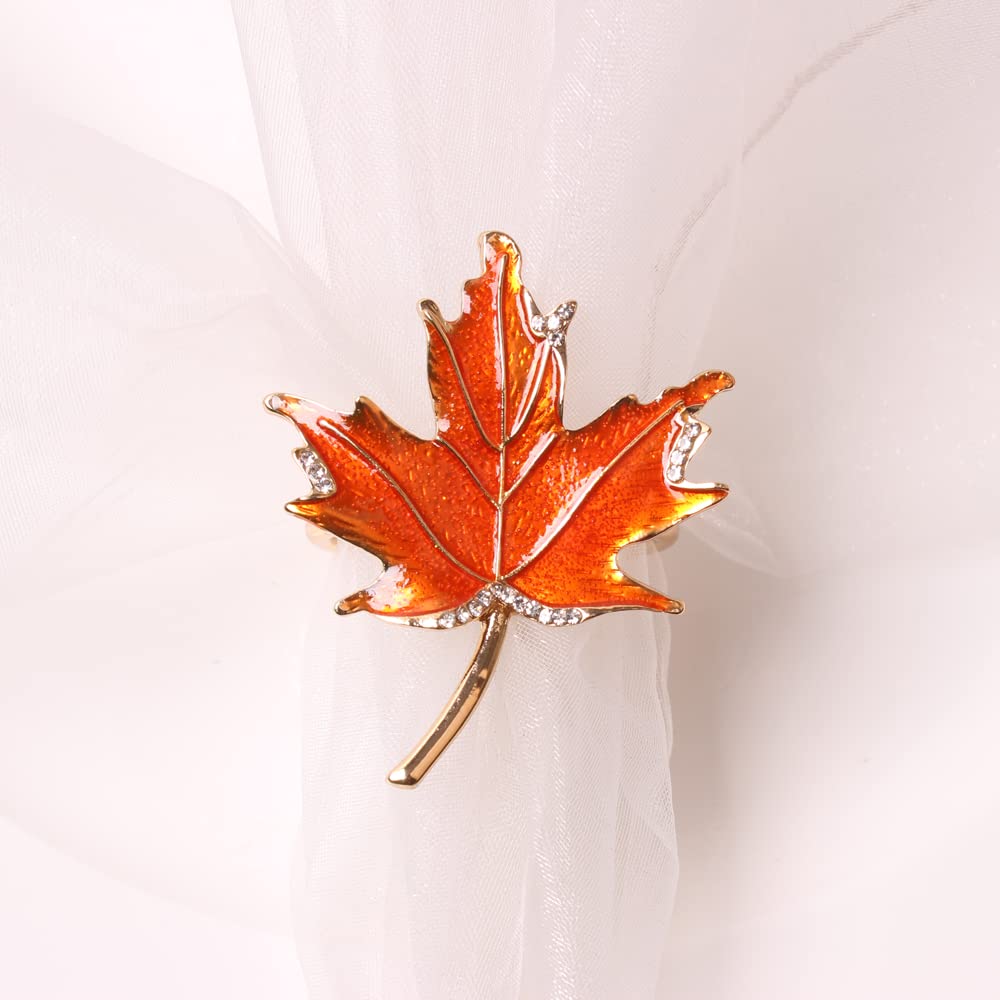 XIYAO Fall Leaf Napkin Rings Set of 6 Metal Maple Leaves Napkin Rings Holder, 6 Pcs Thanksgiving Table Napkin Holders,Fall Cloth Napkin Rings for Table Dinner Wedding Holiday