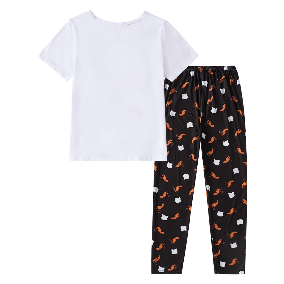 YIJIU Womens Halloween Pajamas Set Short Sleeve Sleepwear Tops with Long Pants Pjs Set Pumpkin Print Loungewear,Halloween White,3XL