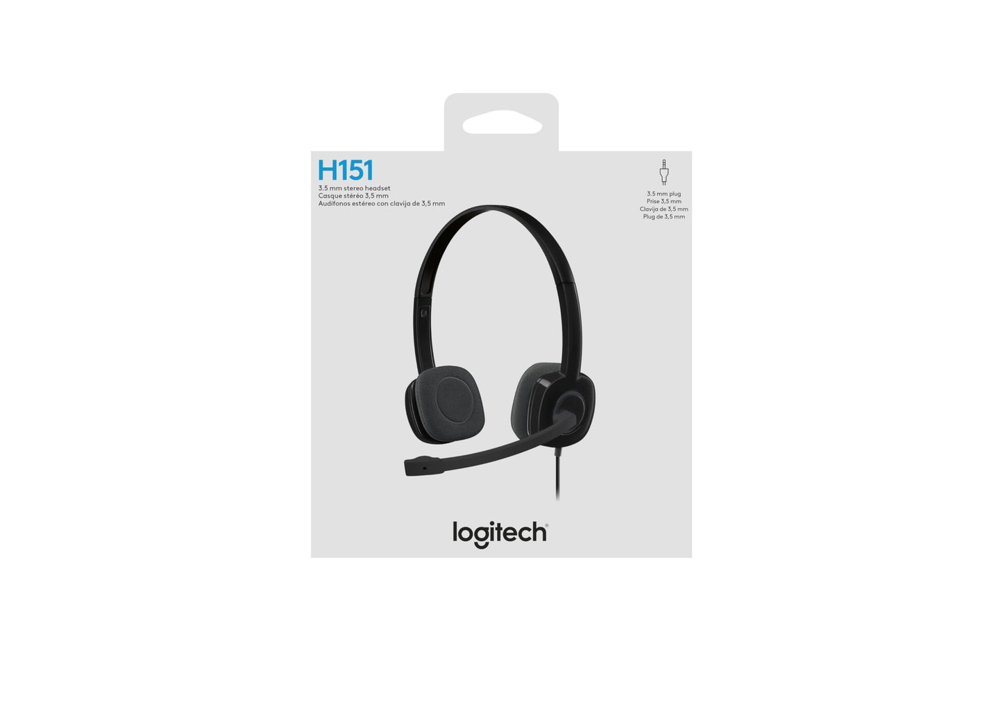 Logitech H151 Wired Headset, Analog Stereo Headphones with Rotating Noise-Cancelling Microphone, 3.5 mm Audio Jack, In-Line Controls, PC/Mac/Laptop/Tablet/Smartphone - Black