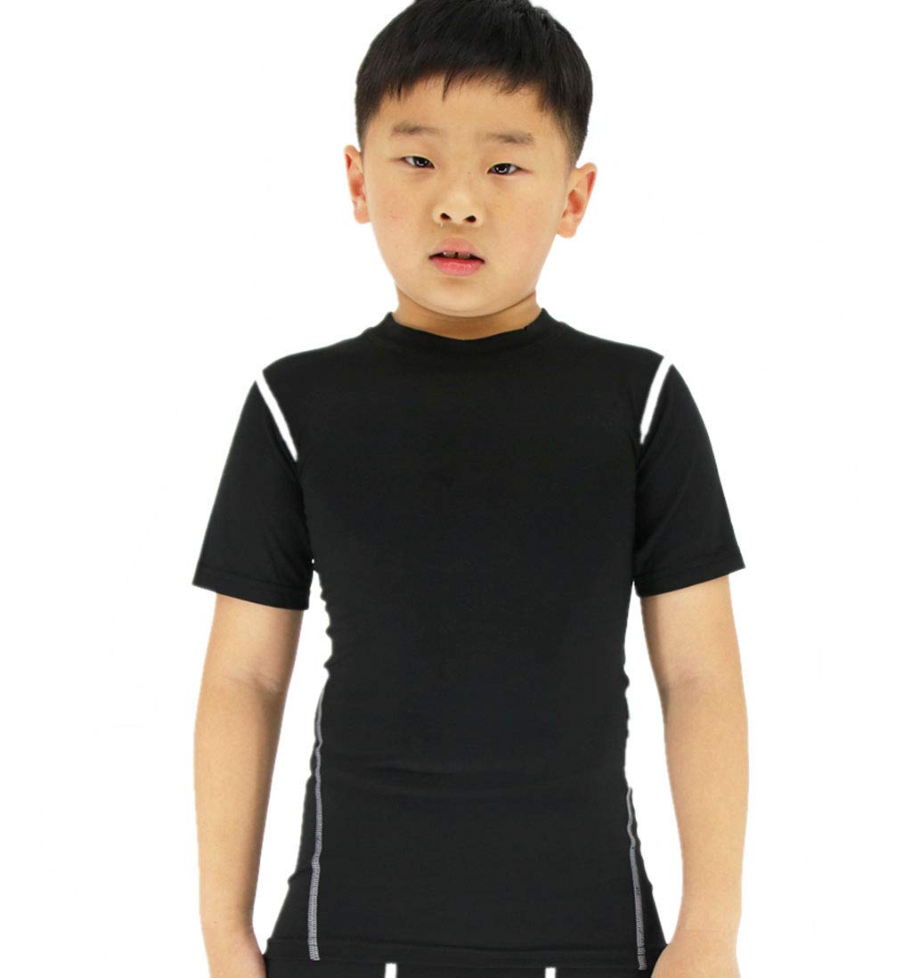 LANBAOSI Boy's Compression Shirts Child's Short Sleeve Base Layer Tops Black 7