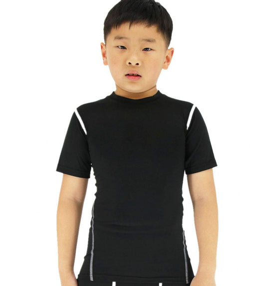 LANBAOSI Boy's Compression Shirts Child's Short Sleeve Base Layer Tops Black 7