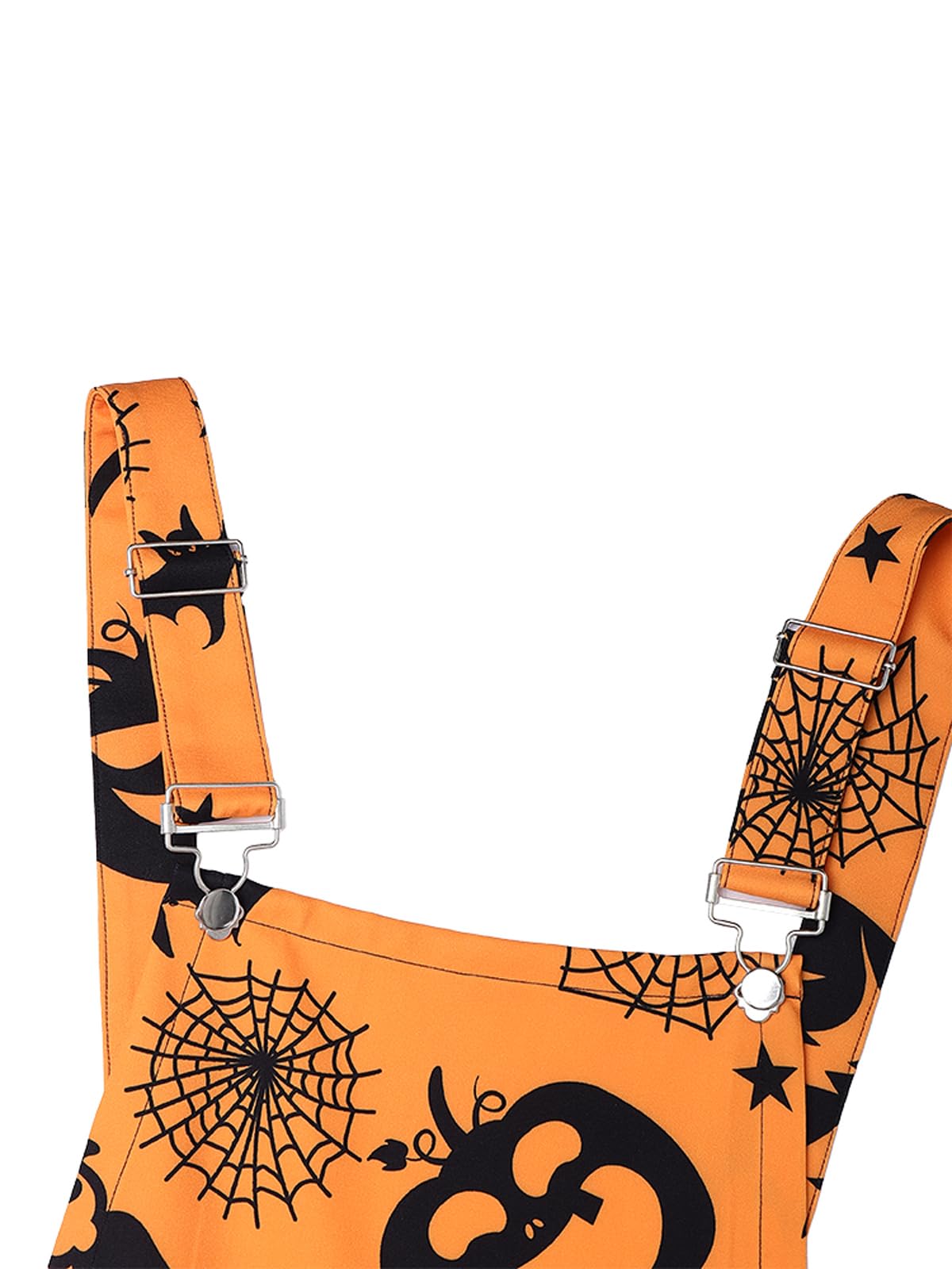 YOINS Women's Pumpkin and Ghost Print Overall Dress Suspender Skirt Pinafore Dresses Pumpkin Orange X-Large