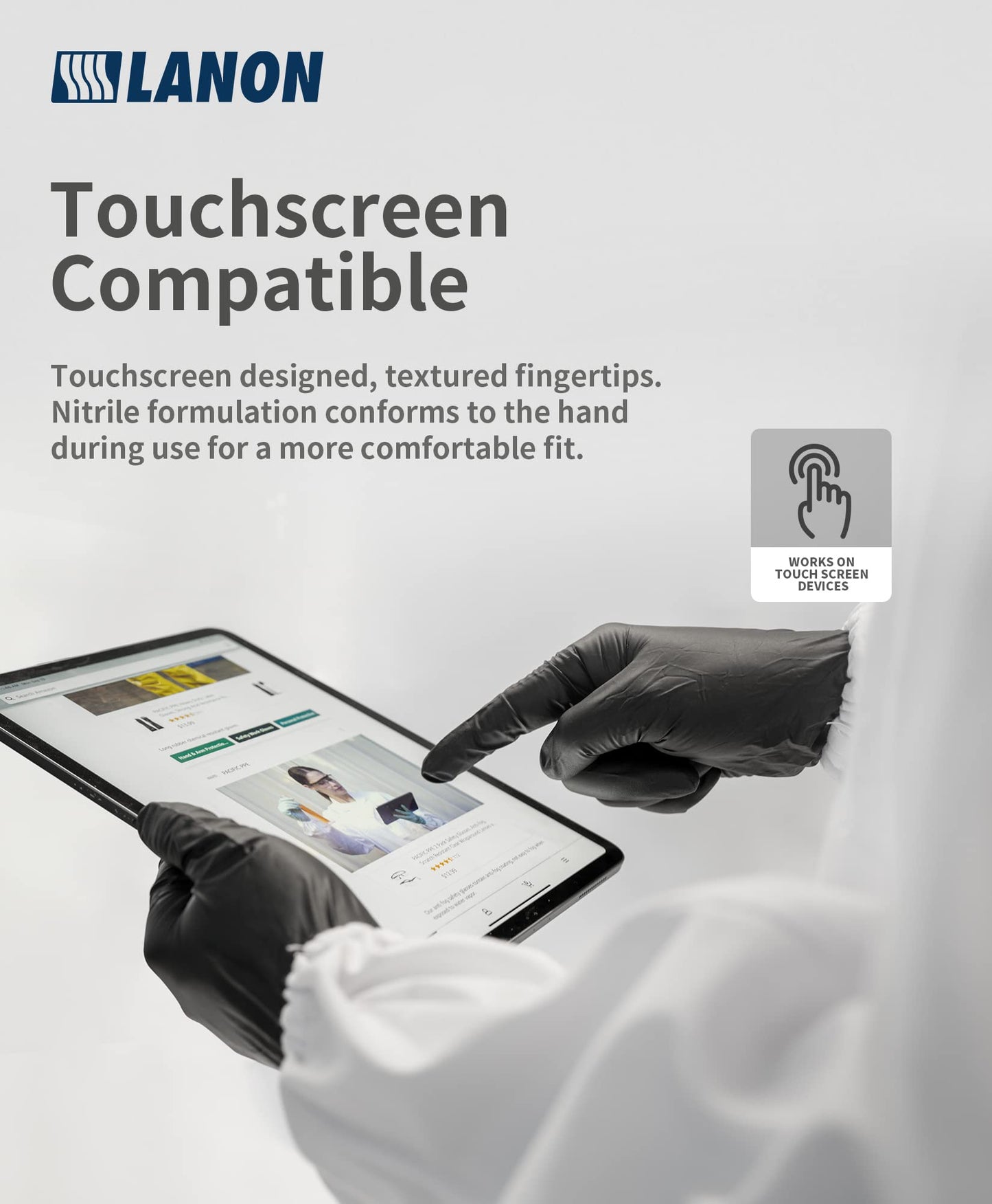 LANON 6-mil Black Nitrile Disposable Gloves, Food-Safe, Powder-Free, Heavy-Duty, Textured Fingertips, Latex-Free, Large