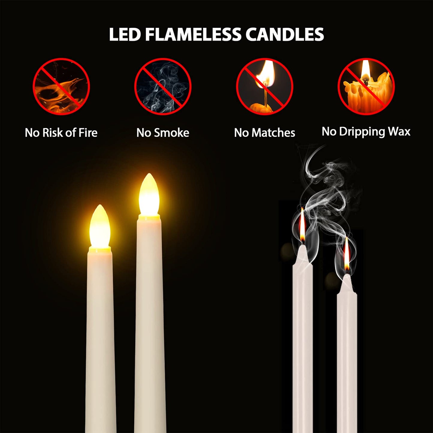 Ymenow Flameless Taper Candles with Remote Timer, 6pcs 7.9" Battery Operated LED Fake Electric Tapered Candles Flickering Ivory Floating Candlesticks for Halloween Party Table Christmas Decorations