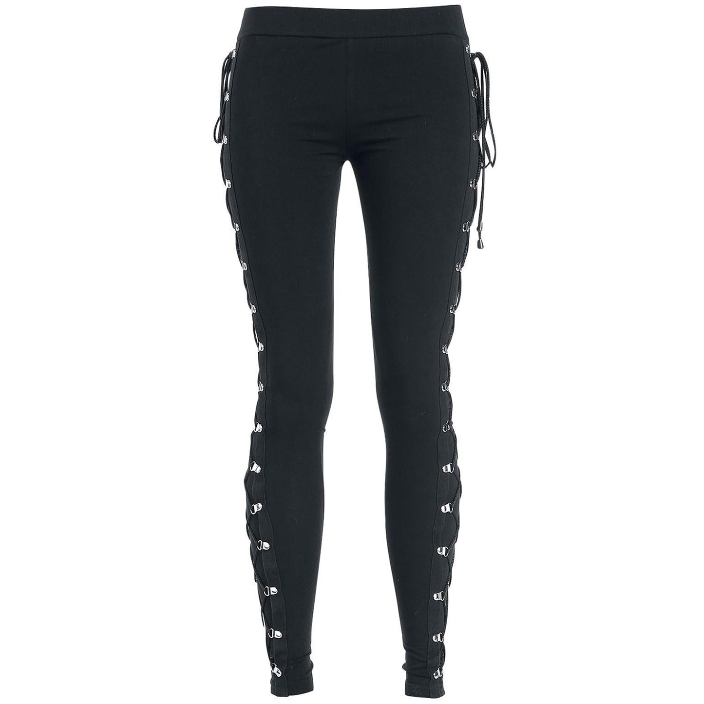 xxxiticat Women's Sexy Black Satin Side Lacing Solid Pants Long Bodycon High Waist Bandage Slim Thick Lace Up Leggings(BL,L)