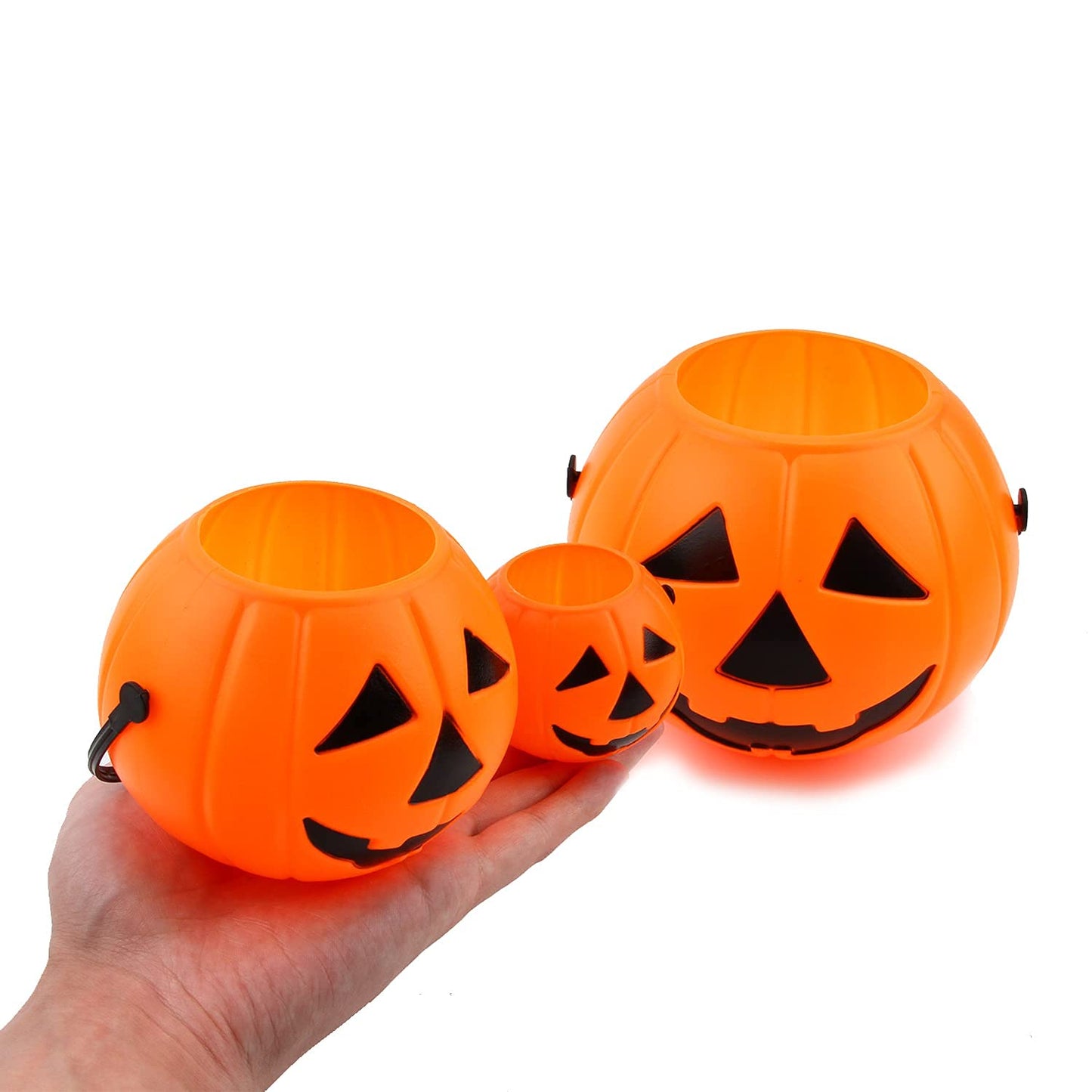 LOMIMOS 6pcs Halloween Pumpkin Bucket, Plastic Portable Multi-purposed Candy Holder for Party Favors Home Decoration Supplies