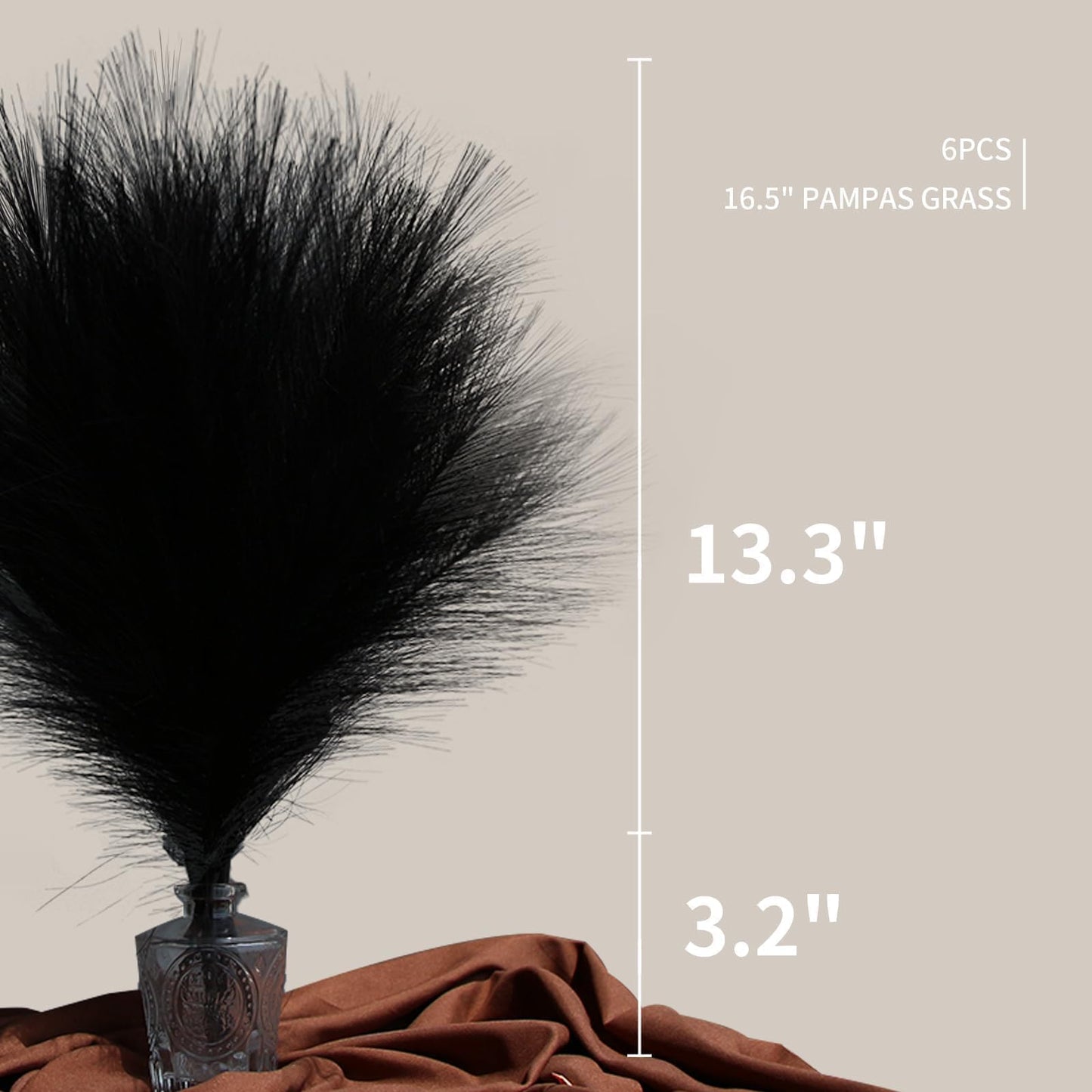 ZIFTY 6-Pcs 17" Black Pampas Grass Faux Pompas Fluffy Artificial Fake Flower Gothic Decor for Black Bathroom Decor Vase Filler Ins Style Modern Home Decor Halloween (Black)