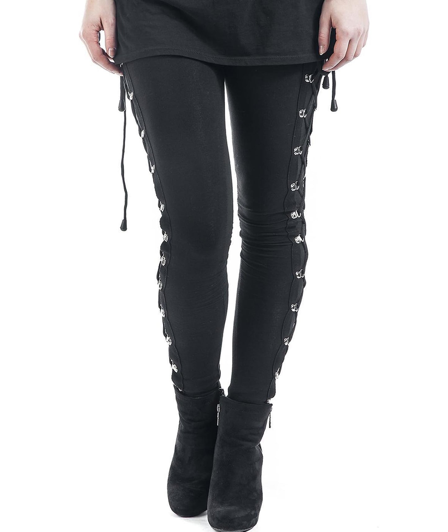 xxxiticat Women's Sexy Black Satin Side Lacing Solid Pants Long Bodycon High Waist Bandage Slim Thick Lace Up Leggings(BL,L)