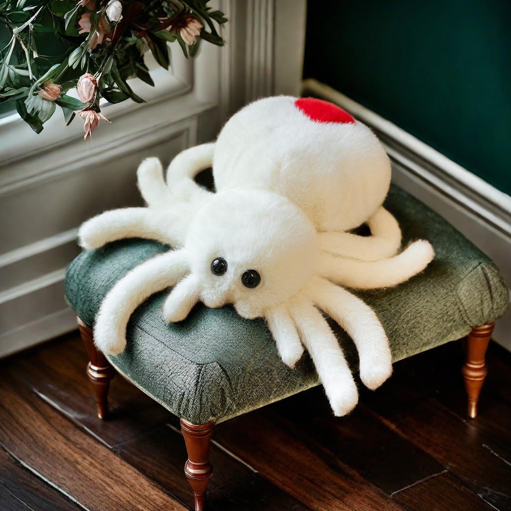 XItbyja Halloween Spider Plush,Spider Stuffed Animal Toy,Cute Spiders Plushie,9.8inch Huggable Jumping Spiders Toy,Adorable Pillow Doll for Kids Halloween Decor,White