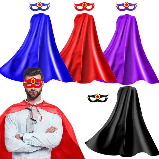 iROLEWIN Superhero Capes for Adults Masks 4 Pack Group Super-Hero Costumes as Women Men Halloween Dress Up Family Party Gifts
