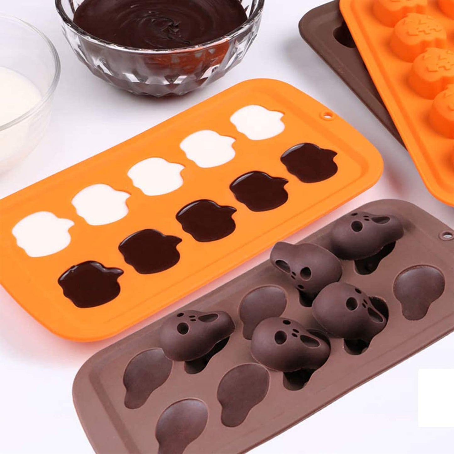 4 Pack Halloween Silicone Baking Molds,Pumpkin Skull Bat Wizard Hat Shape Cake Mold Chocolate Gummy Molds Ice Tray Cake Decor for Halloween Party Decorations Kitchen DIY Baking Tools