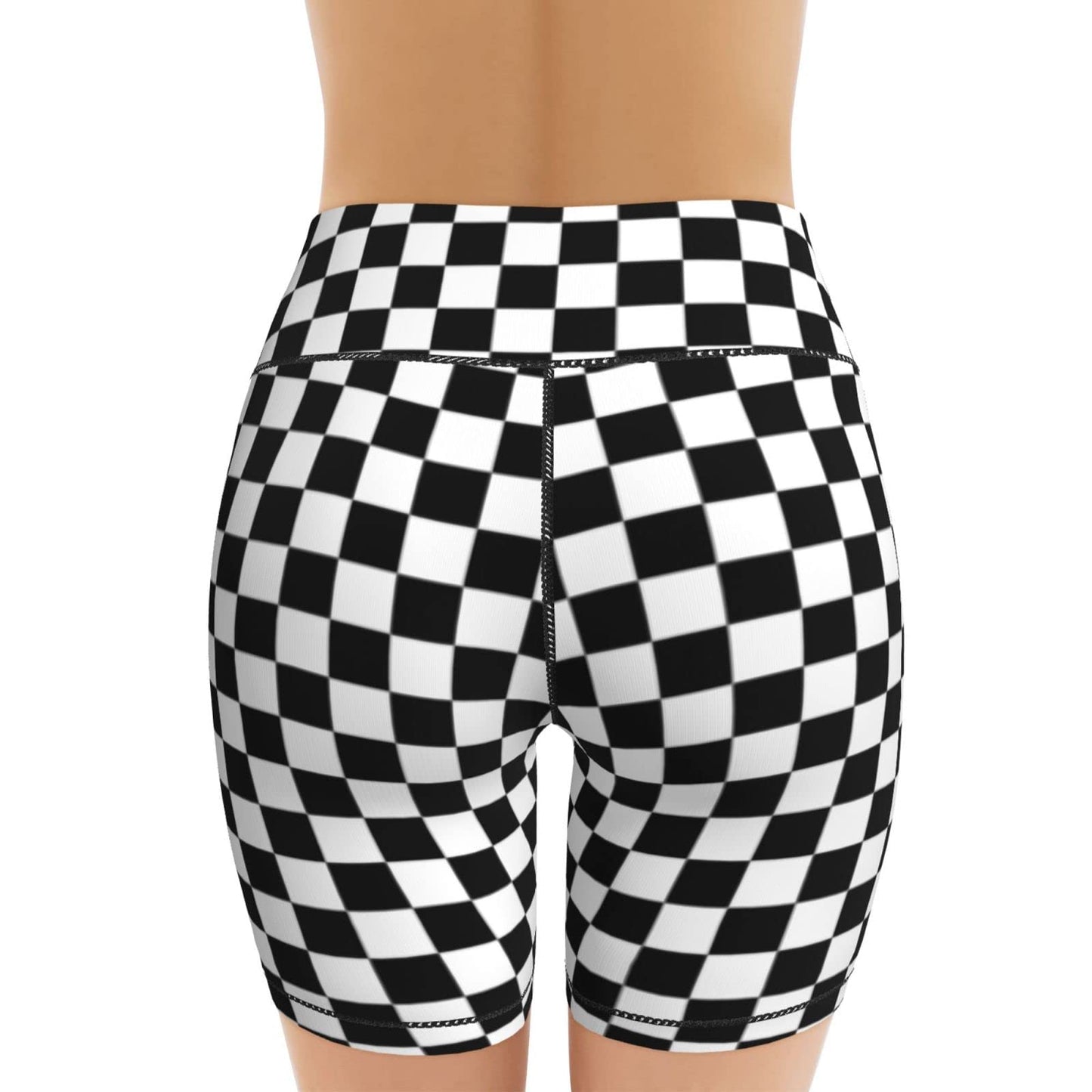 Yaateeh Checkerboard Chess Board Women's High Waist Bike Shorts for Workout Sports Athletic Running Hiking Biker Yoga Gym Medium Black