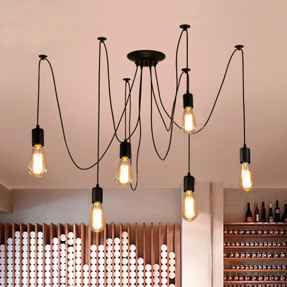 ZHMA Classic Spider pendent Lamps, Ajustable DIY Ceiling Spider Light E27, Rustic Chandelier, Industrial Hanging Light Dining Hall Bedroom Hotel Decoration, 6 Arms(Each with 1.7m Wire)