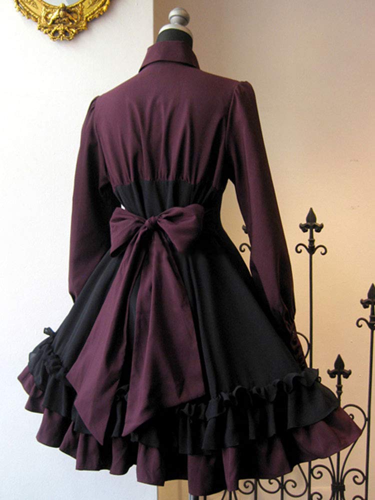 ZZEQYG Women Girls Gothic Lolita Victorian Dress Polyester Ruffle Dress with Bows (S, Black)