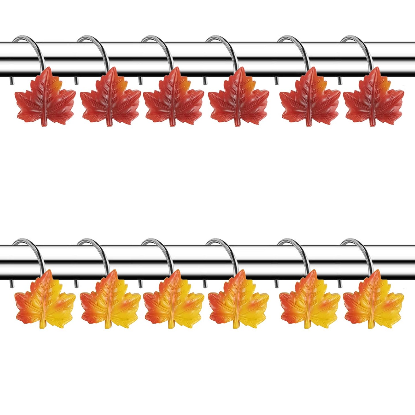 YUKUNTANG Maple Leaf Shower Curtain Hooks, 12 Pcs Fall Autumn Decorative Shower Sliding Hooks Resin Pothook Bathroom Rolling Hangers for Halloween Thanksgiving Christmas Bedroom Decor