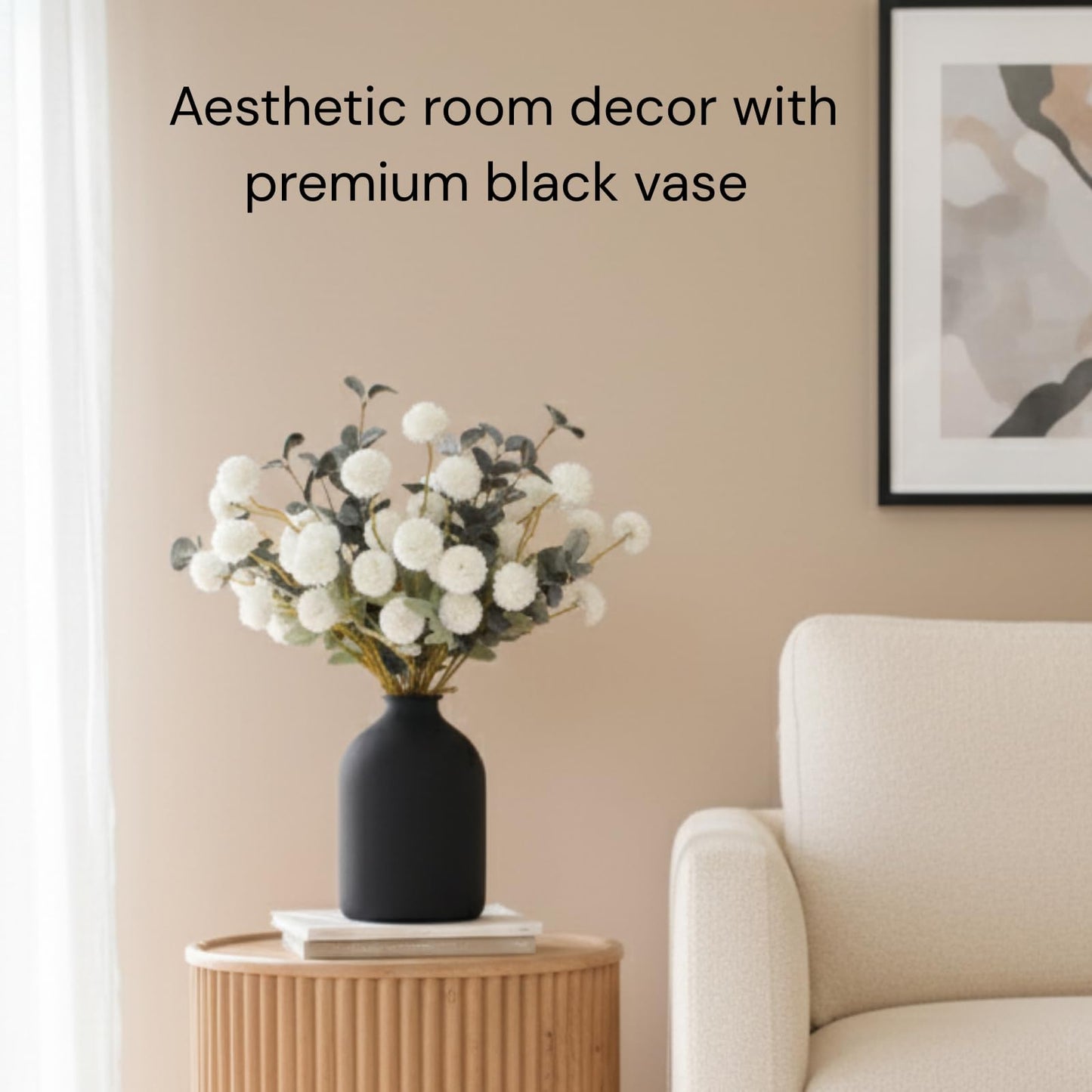 Large Black Vase for Flowers Decor Living Room, Matte Black Arlo Vase for Dining Coffee Table Centerpieces, Wabi Sabi Decor, Big Decorative Modern