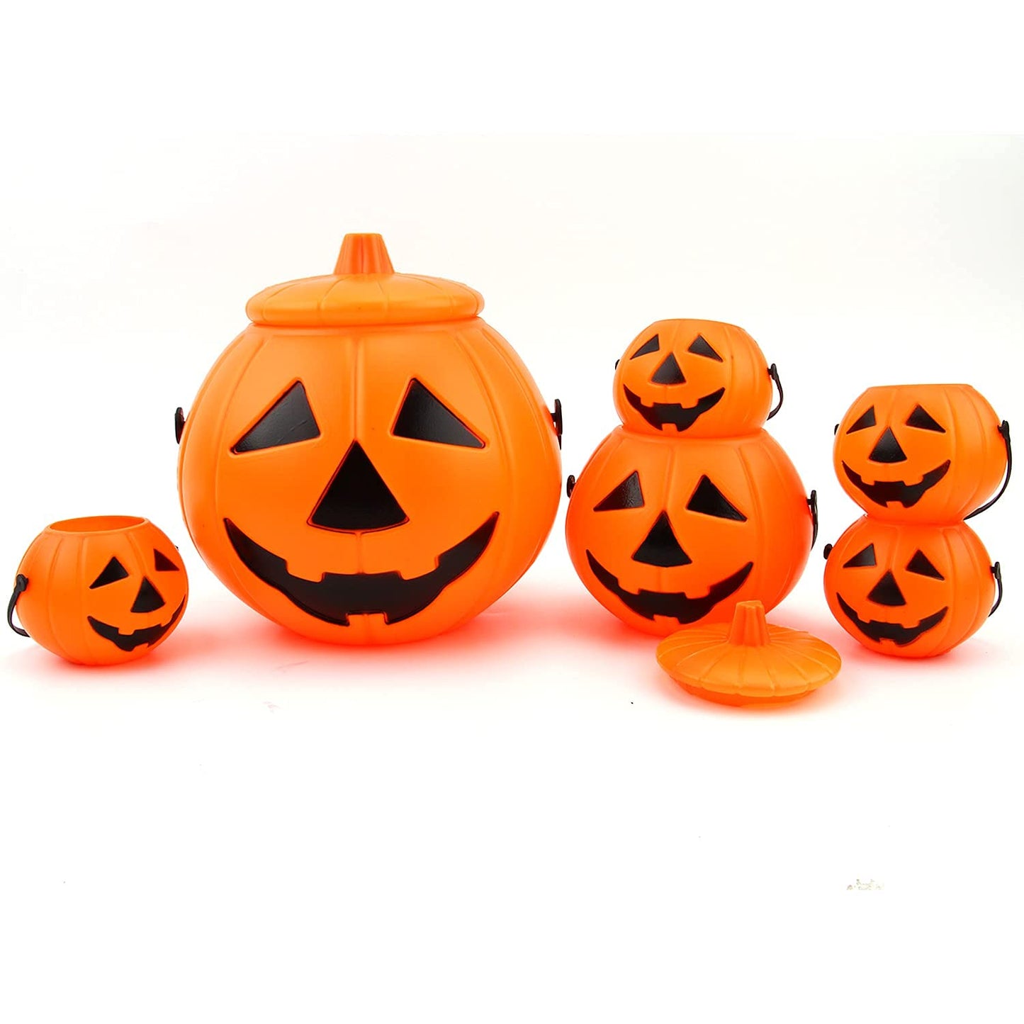 LOMIMOS 6pcs Halloween Pumpkin Bucket, Plastic Portable Multi-purposed Candy Holder for Party Favors Home Decoration Supplies