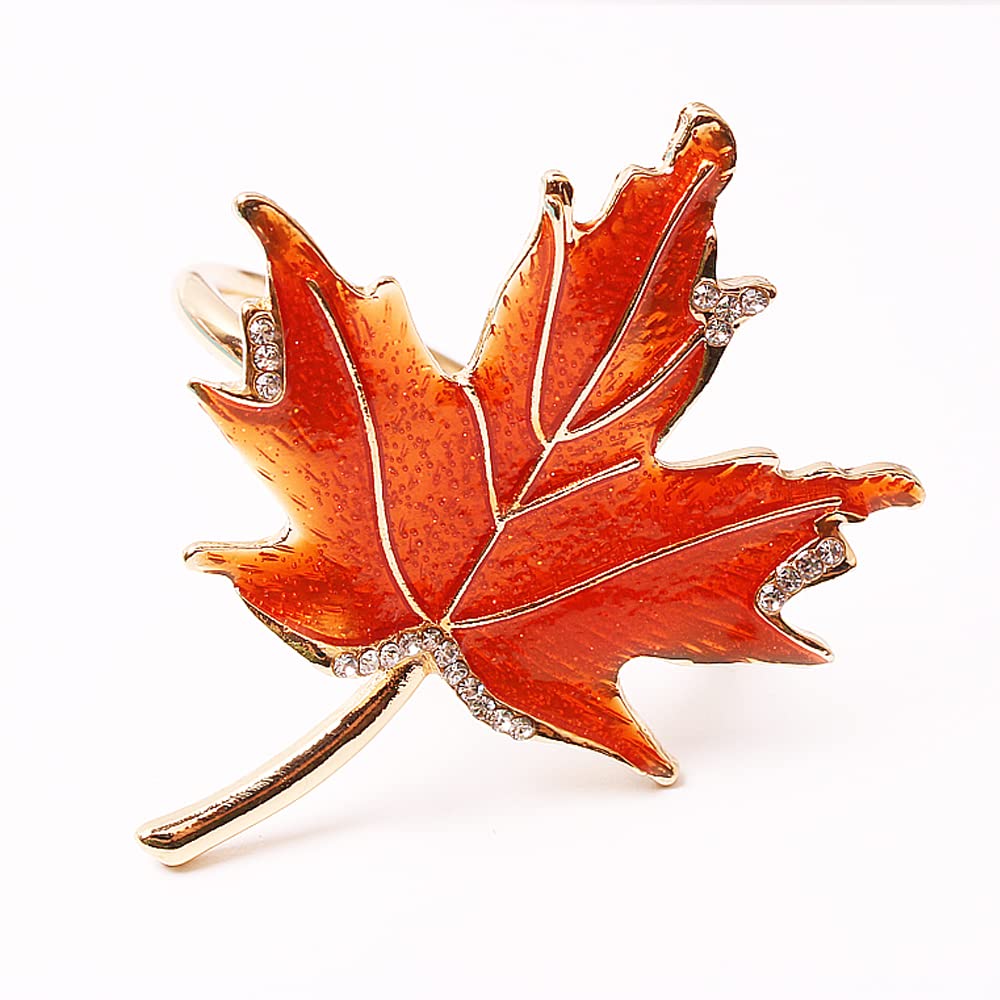 XIYAO Fall Leaf Napkin Rings Set of 6 Metal Maple Leaves Napkin Rings Holder, 6 Pcs Thanksgiving Table Napkin Holders,Fall Cloth Napkin Rings for Table Dinner Wedding Holiday