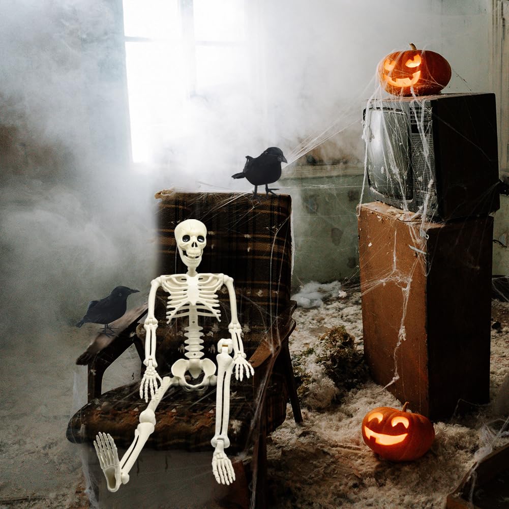 3FT Skeleton Halloween Decorations, Full Body Posable Halloween Skeleton with Movable Joints, 36" Plastic Skeleton with 1PCS Black Crow for Indoor Outdoor Haunted House Prop Decor