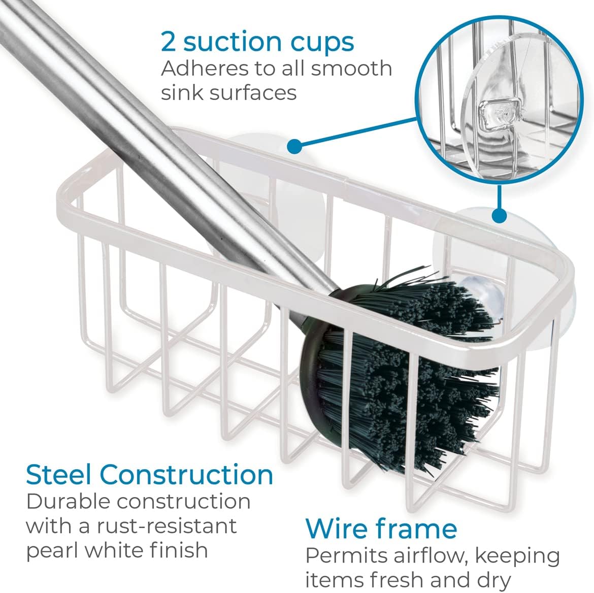 InterDesign Gia Kitchen Sink Suction Holder for Sponges, Scrubbers, Soap - Pearl White