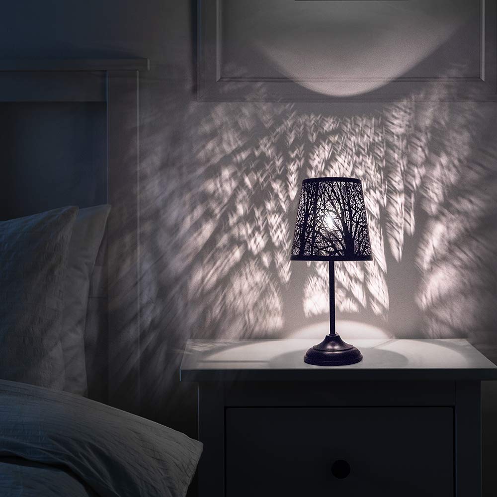 ZQQLITE Touch Control Table Lamp, Led Lights Mini Lamps with Pattern of Trees for Nightstand,dimmable 3-Levels Brightness, Lamp for Bedroom, Bedside, Desk Lamps for Home, Living Room, Office (Black)