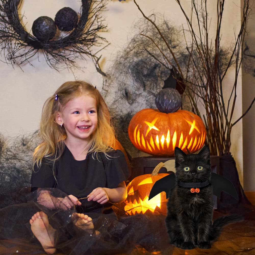 YUJUN Cat Halloween Costume Pets Bat Wing with Pumpkin Shaped Jingle Bells Accessory for Puppy Kitten Halloween Party Costume Supplies